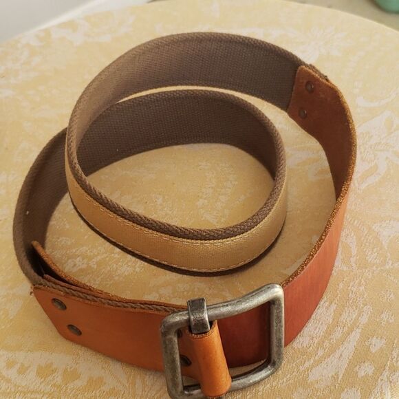 Leather and Canvas Belt Adjustable Waist Unisex 40" Length - Picture 2 of 7